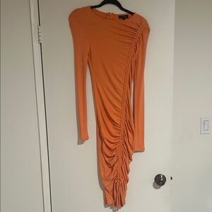 JLUXLABEL Asymmetrical Orange Ruched Dress